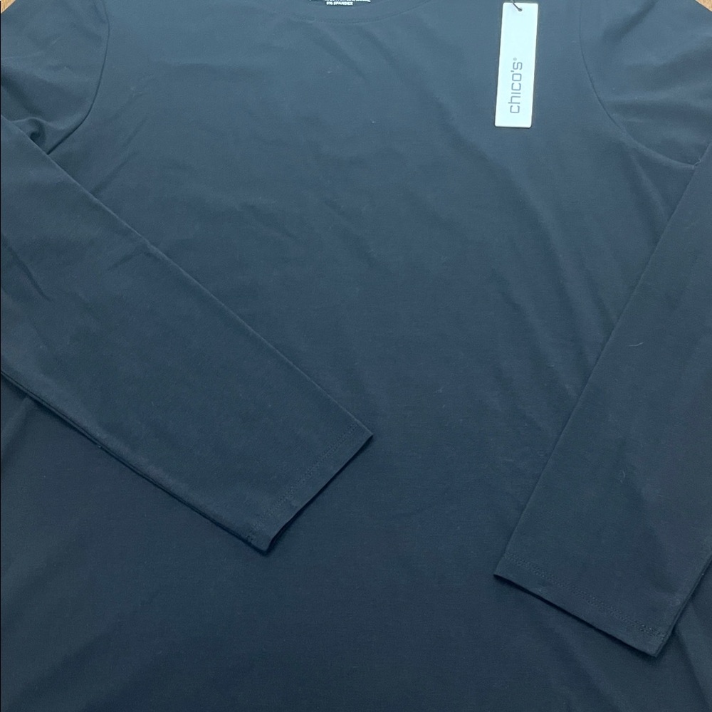 NWT Chico's Black Long Sleeve Touch of Cool Layering Tee Sz 2 or Lg